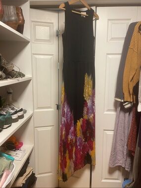 Sabine Black Maxi Dress with Yellow, Pink & Burgundy Floral Print